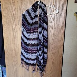 Chevron Zigzag Fringe Scarf in Black, Gray & Purple